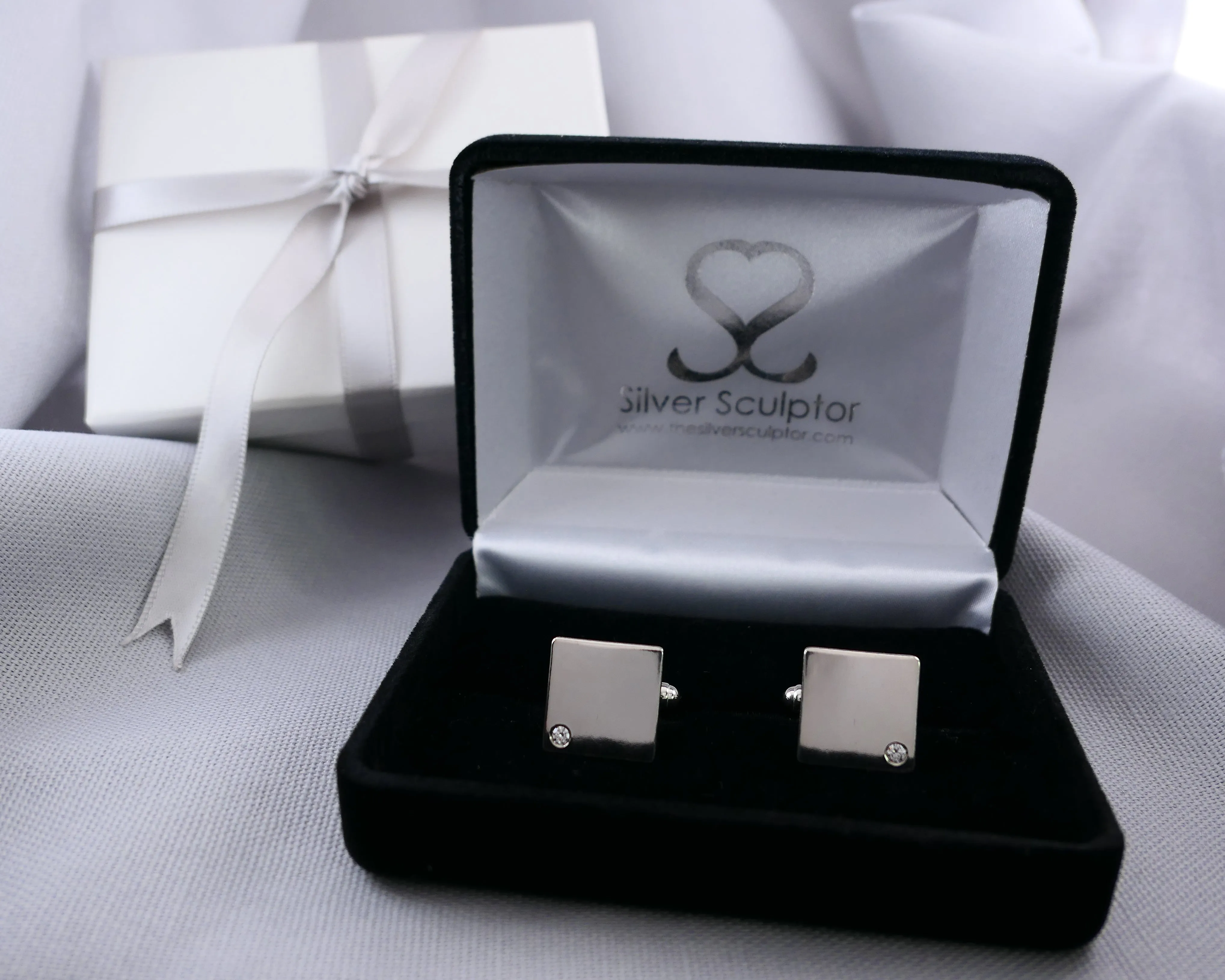 Moissanite Set Silver Cufflinks