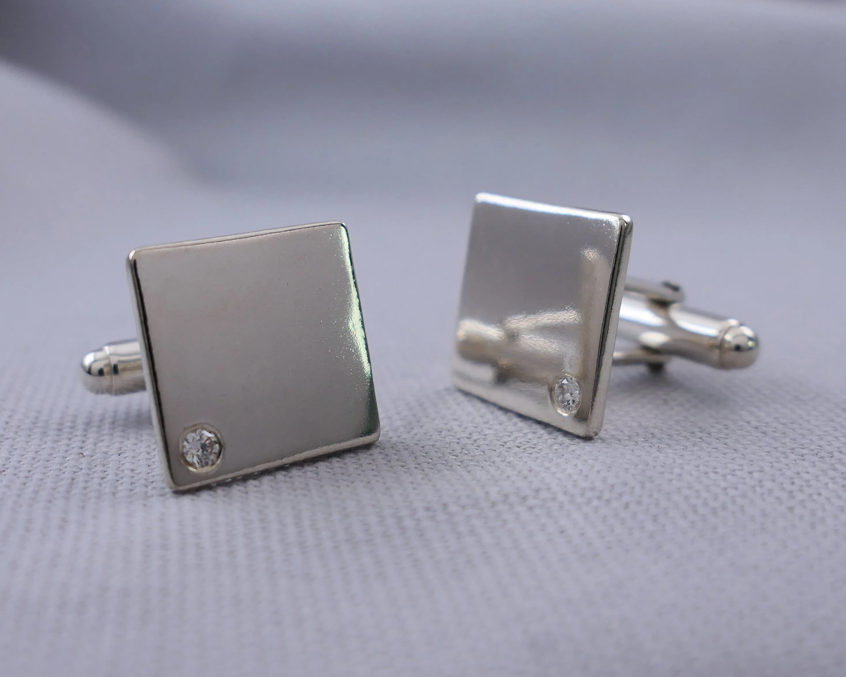 Moissanite Set Silver Cufflinks