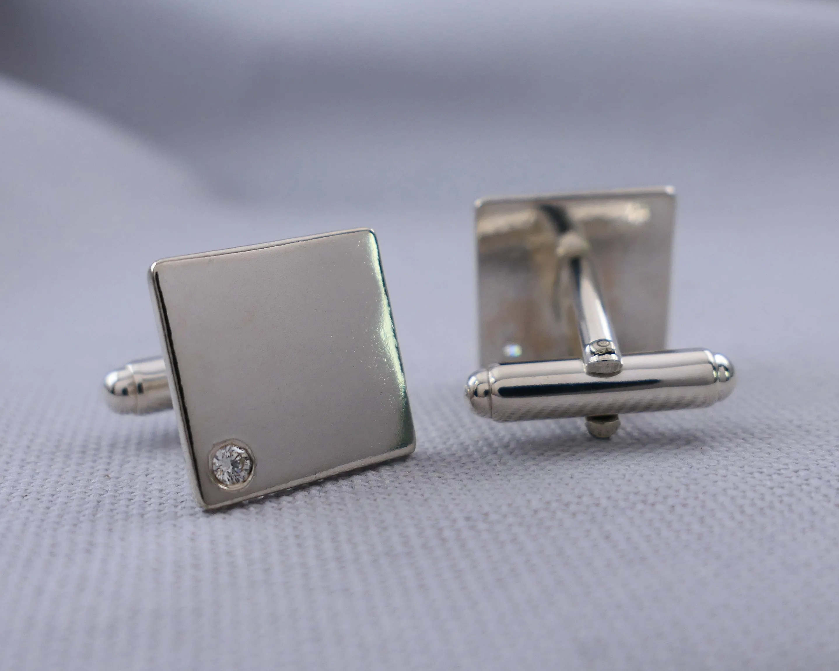 Moissanite Set Silver Cufflinks
