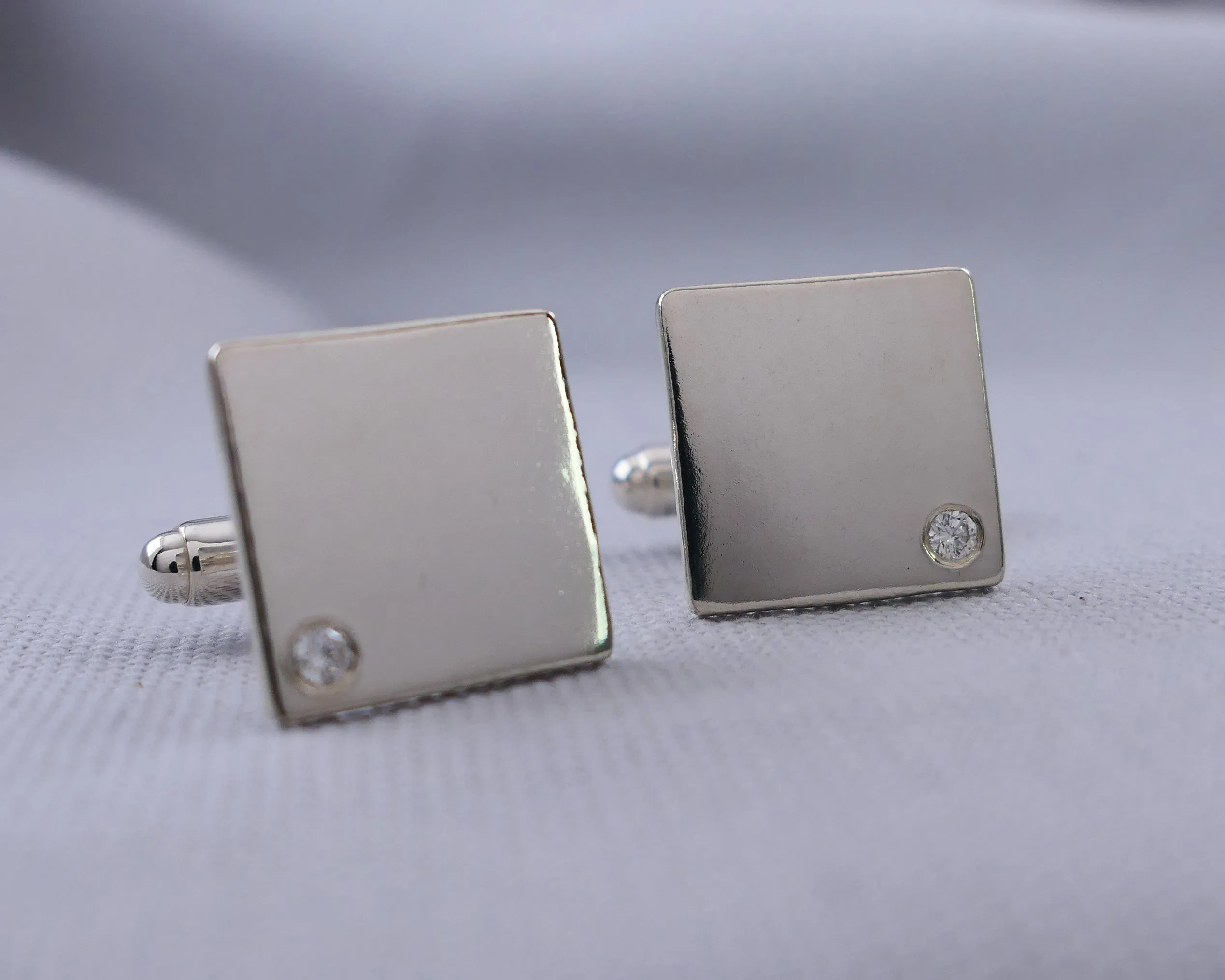 Moissanite Set Silver Cufflinks