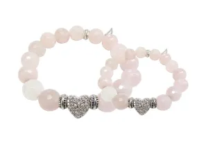'Mommy & Me' Silver Heart & Rose Quartz Bracelet Set