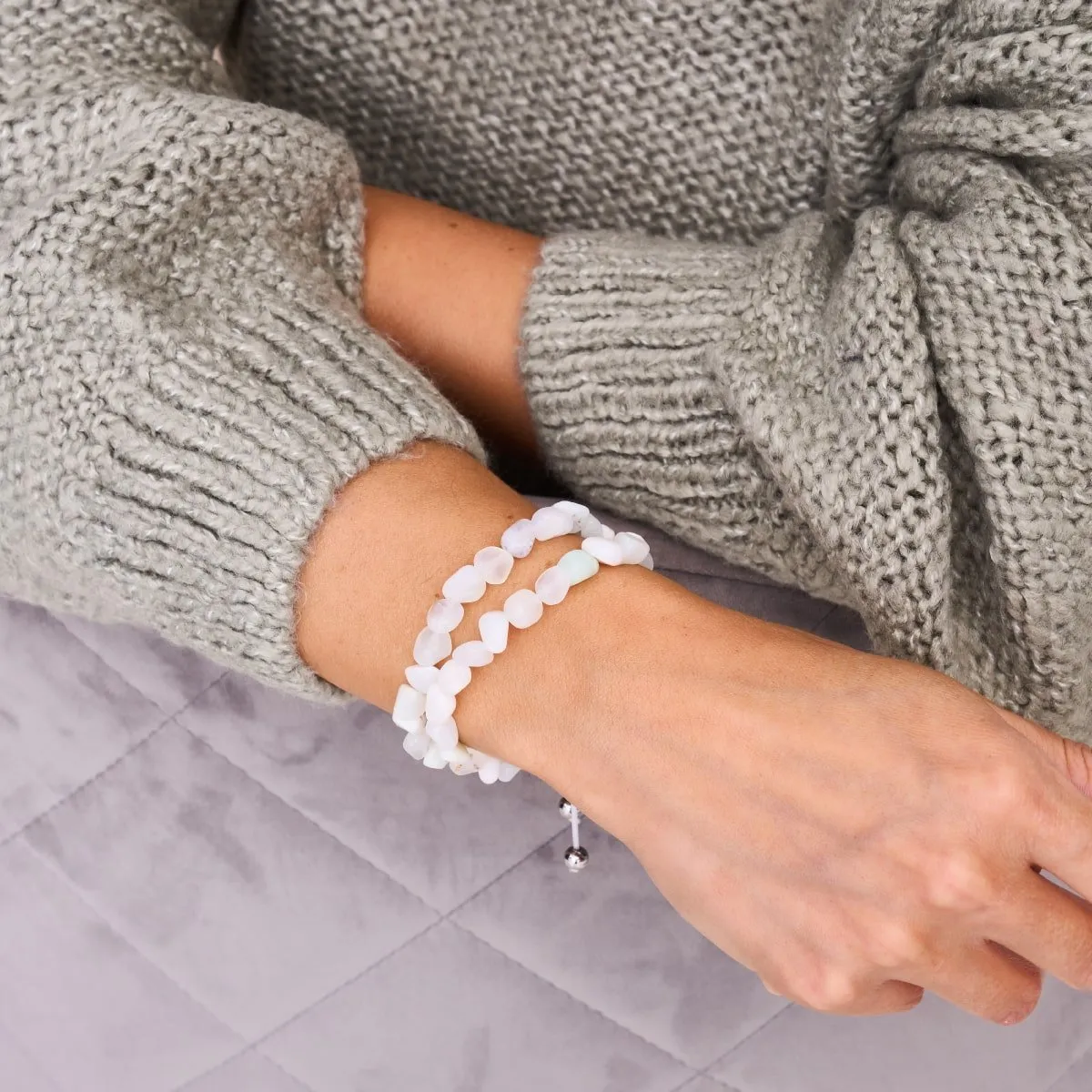 Moonstone | Silver | Gemstone Pebble Macrame Bracelet