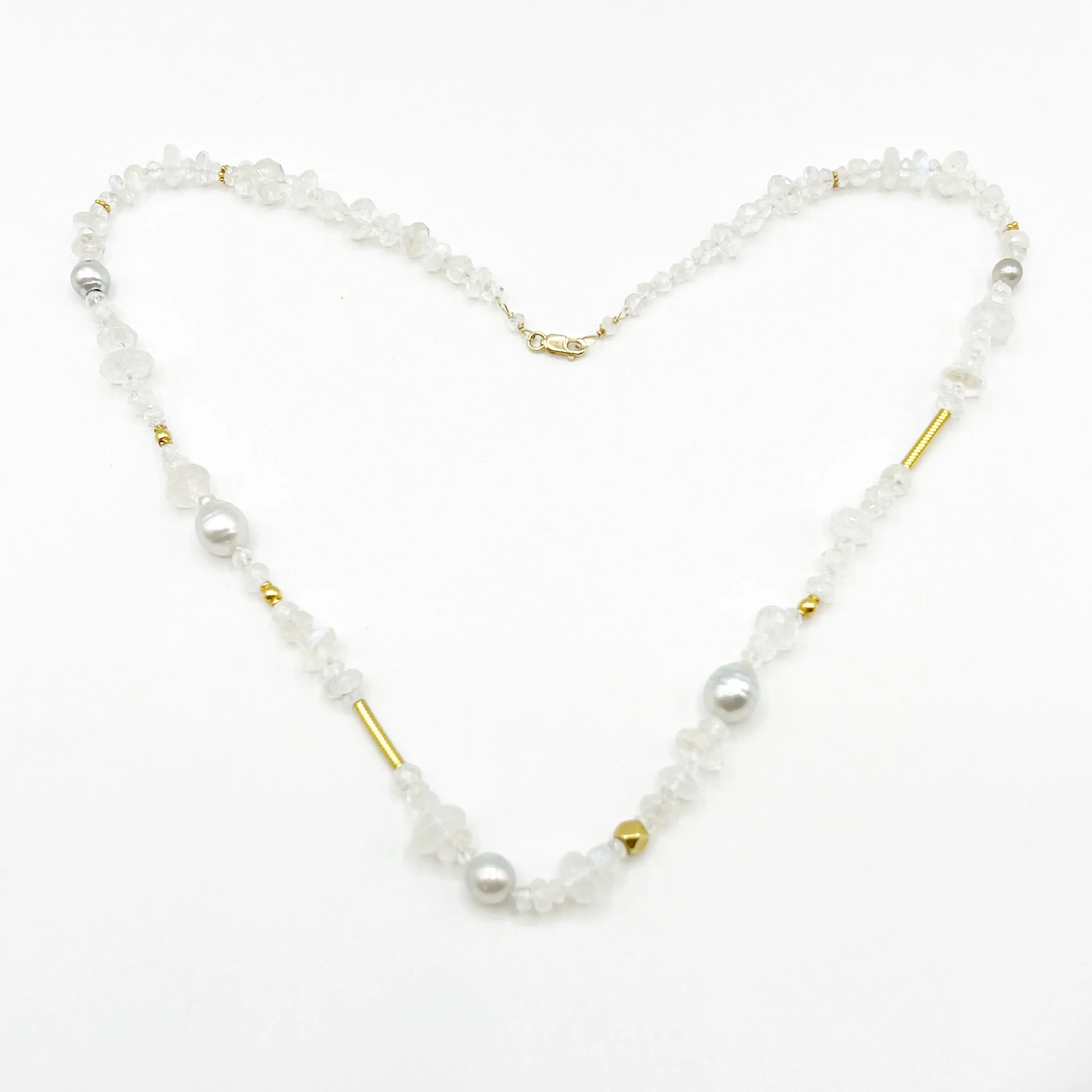 Moonstones South Sea Pearls and Bright Gold Accent Necklace