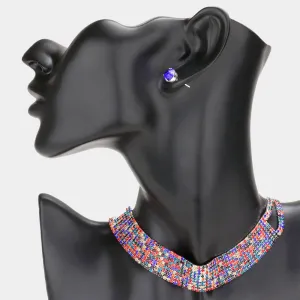 Multi-Color Rhinestone Choker Necklace | Prom Jewelry | Pageant Jewelry | 482678
