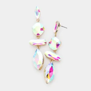 Multi Stone AB Crystal Drop Pageant Earrings on Gold | Prom Earrings | 473650