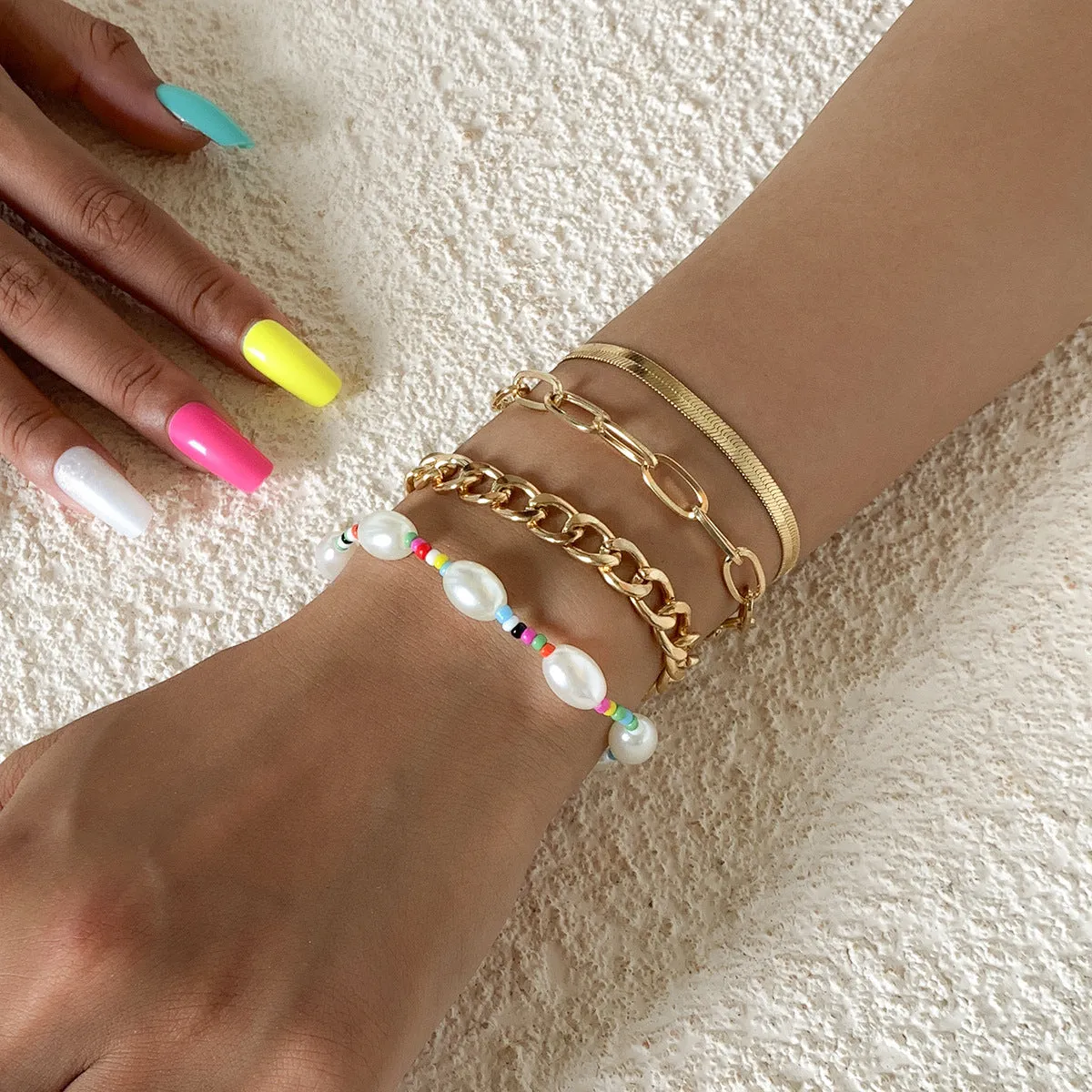 Multicolor Howlite & Pearl Beaded Stretch Bracelet Set