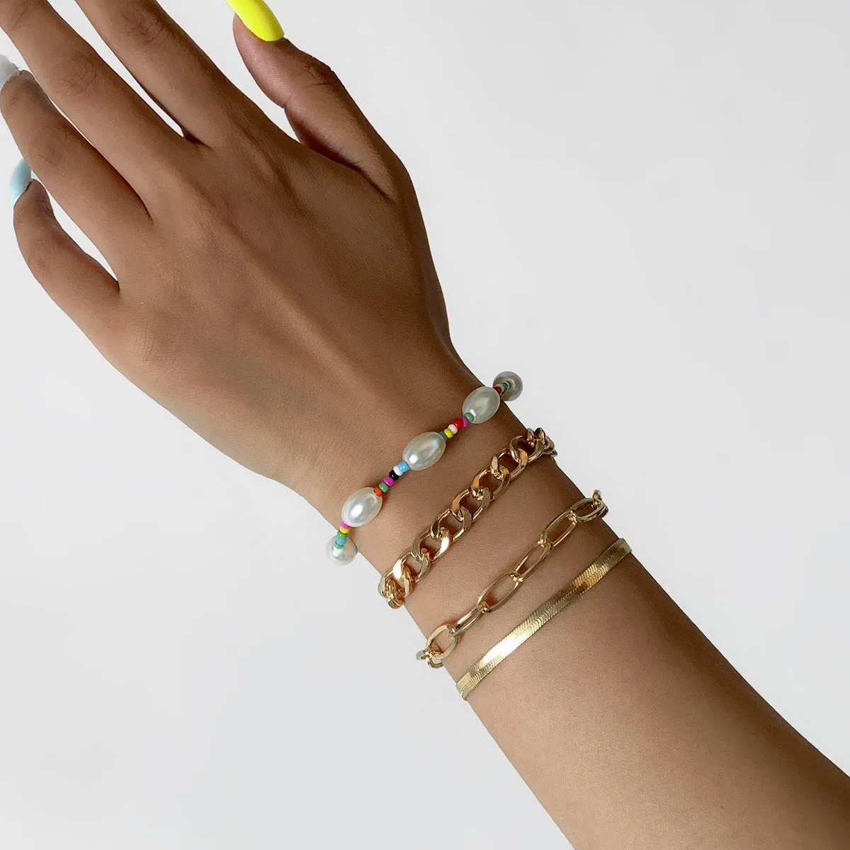 Multicolor Howlite & Pearl Beaded Stretch Bracelet Set