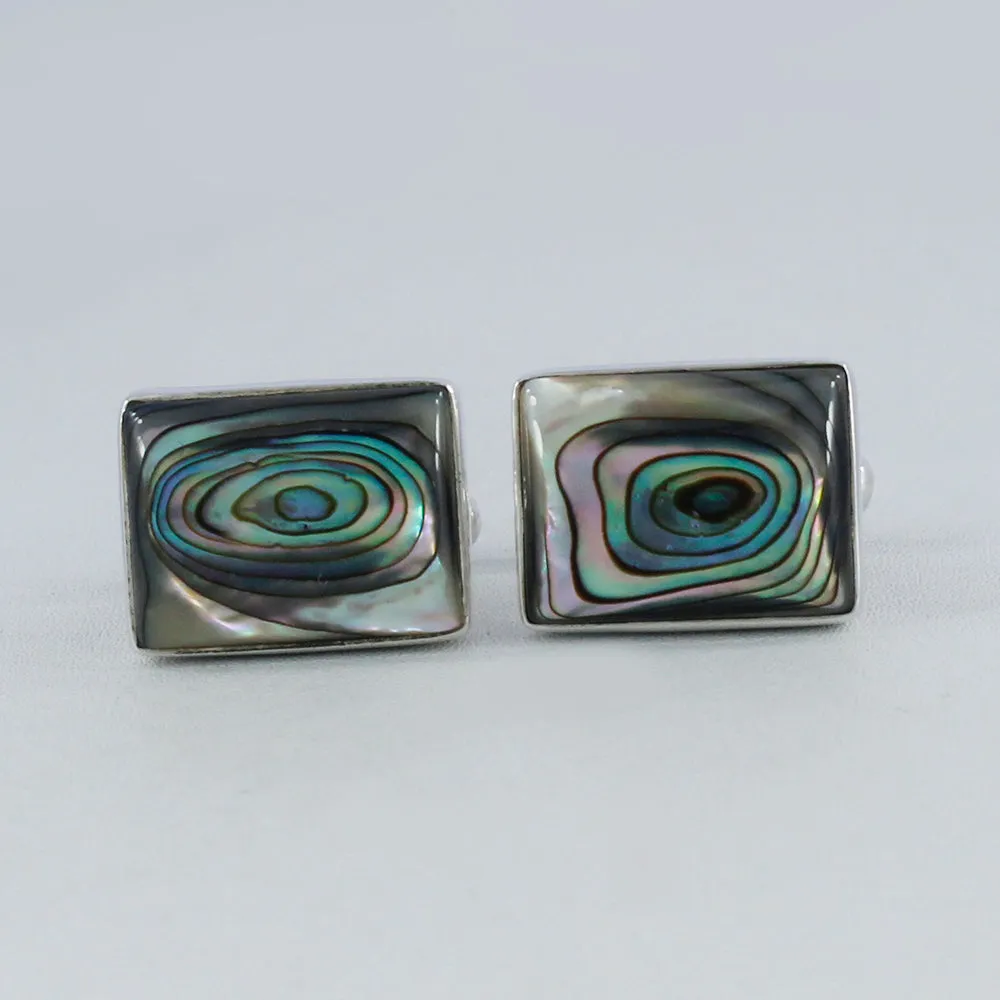 Natural Abalone Shell 925 Sterling Silver Cufflink