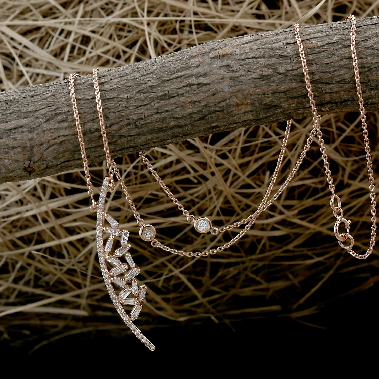 Natural Baguette Diamond Cluster Choker Necklace In 18k Rose Gold