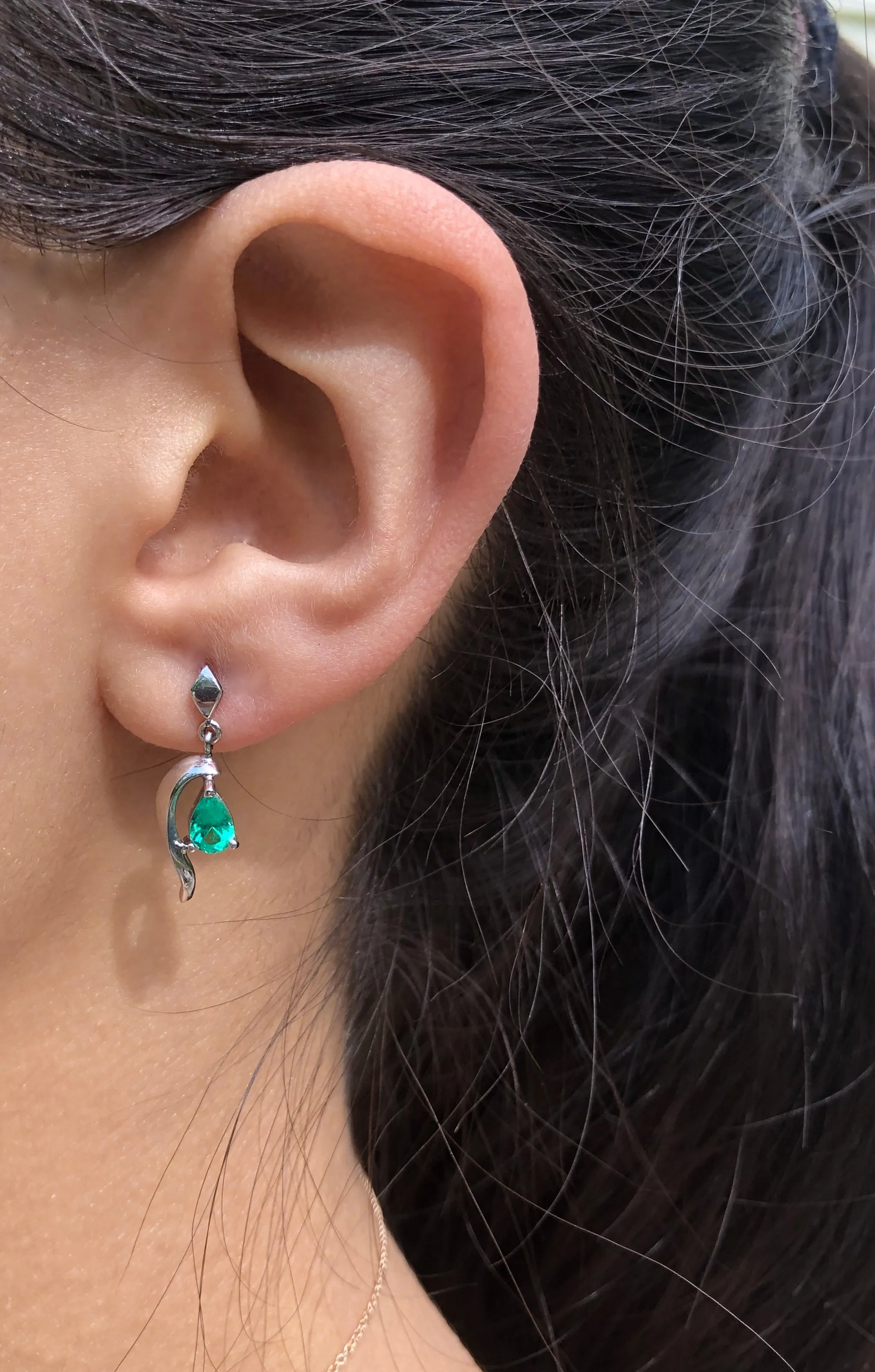 Natural Colombian Emerald Dangle Earrings 18K Gold