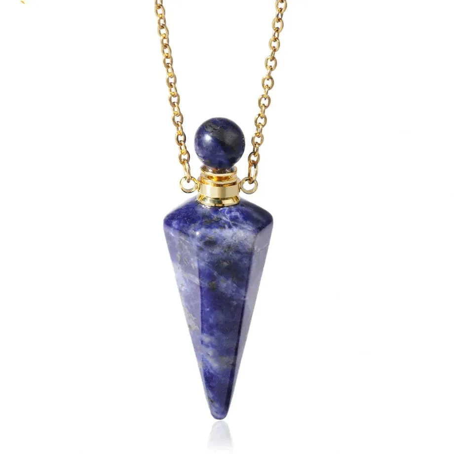 Natural Crystal Cone Pendulum Essentials Oil/ Perfume Bottle Necklace