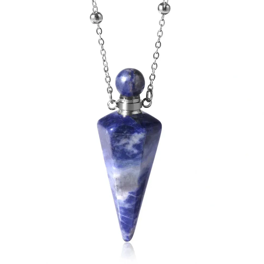 Natural Crystal Cone Pendulum Essentials Oil/ Perfume Bottle Necklace