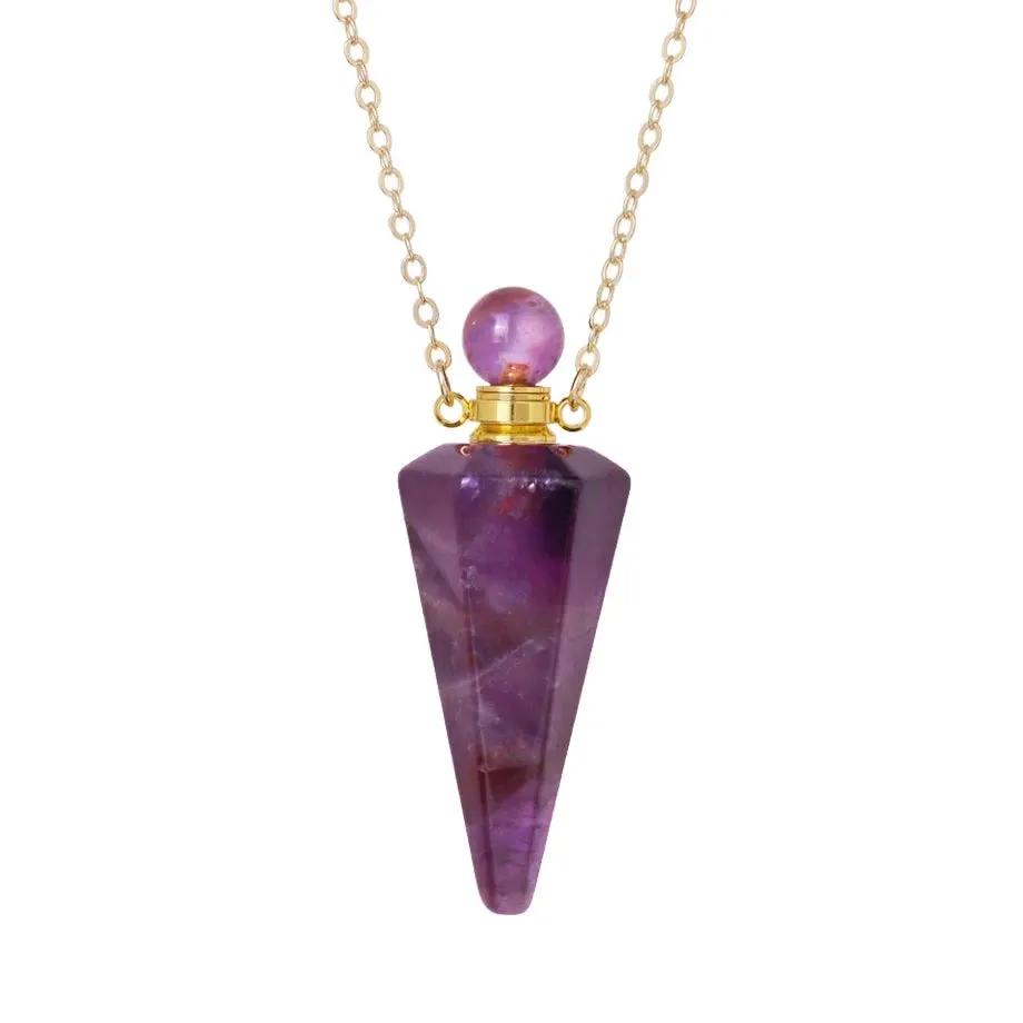 Natural Crystal Cone Pendulum Essentials Oil/ Perfume Bottle Necklace
