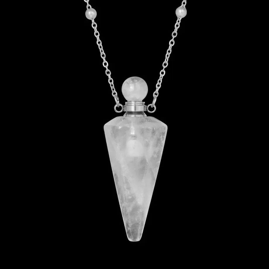 Natural Crystal Cone Pendulum Essentials Oil/ Perfume Bottle Necklace