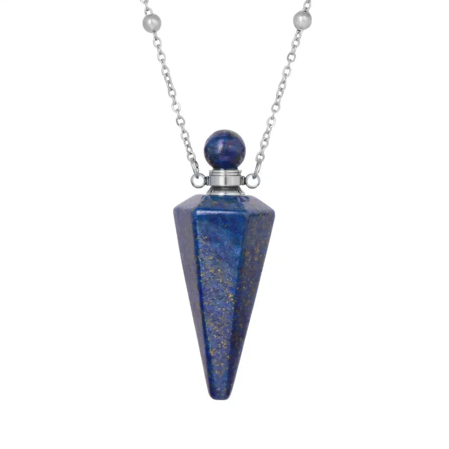 Natural Crystal Cone Pendulum Essentials Oil/ Perfume Bottle Necklace