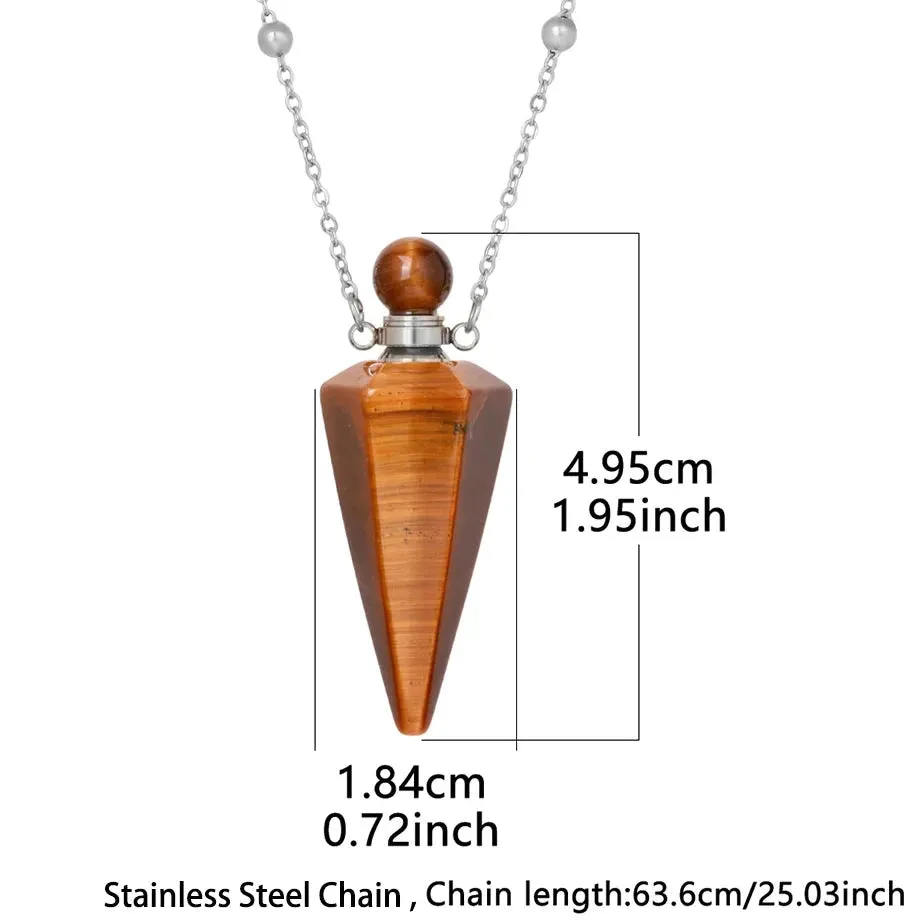 Natural Crystal Cone Pendulum Essentials Oil/ Perfume Bottle Necklace