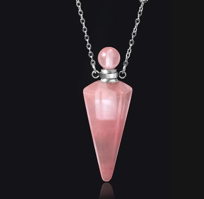 Natural Crystal Cone Pendulum Essentials Oil/ Perfume Bottle Necklace