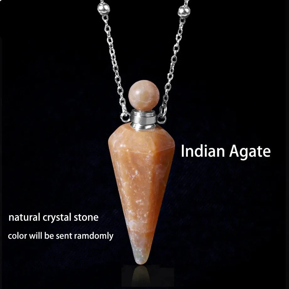 Natural Crystal Cone Pendulum Essentials Oil/ Perfume Bottle Necklace