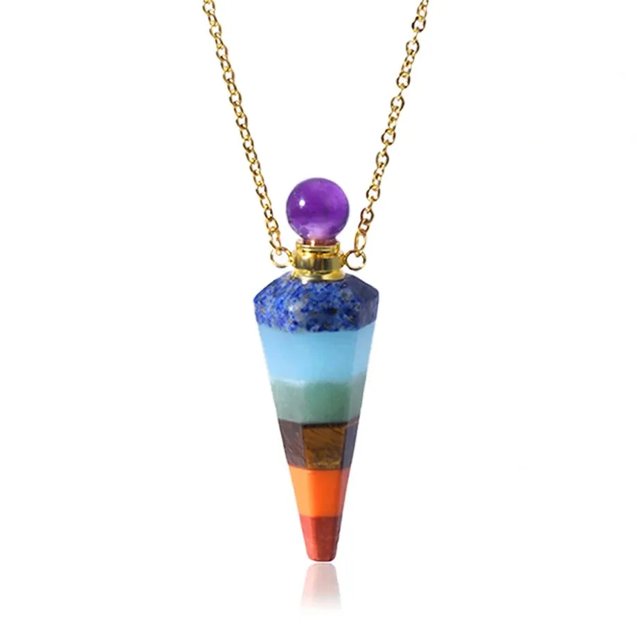 Natural Crystal Cone Pendulum Essentials Oil/ Perfume Bottle Necklace