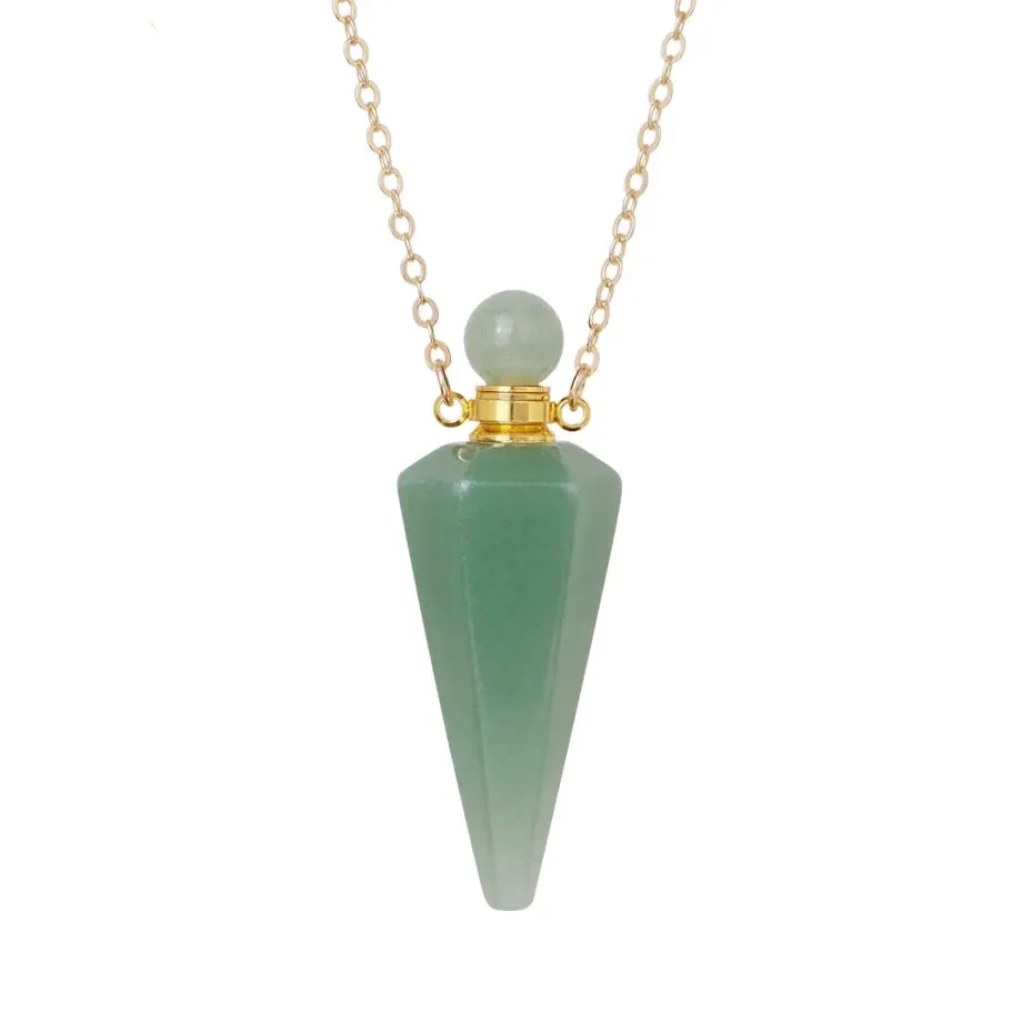 Natural Crystal Cone Pendulum Essentials Oil/ Perfume Bottle Necklace