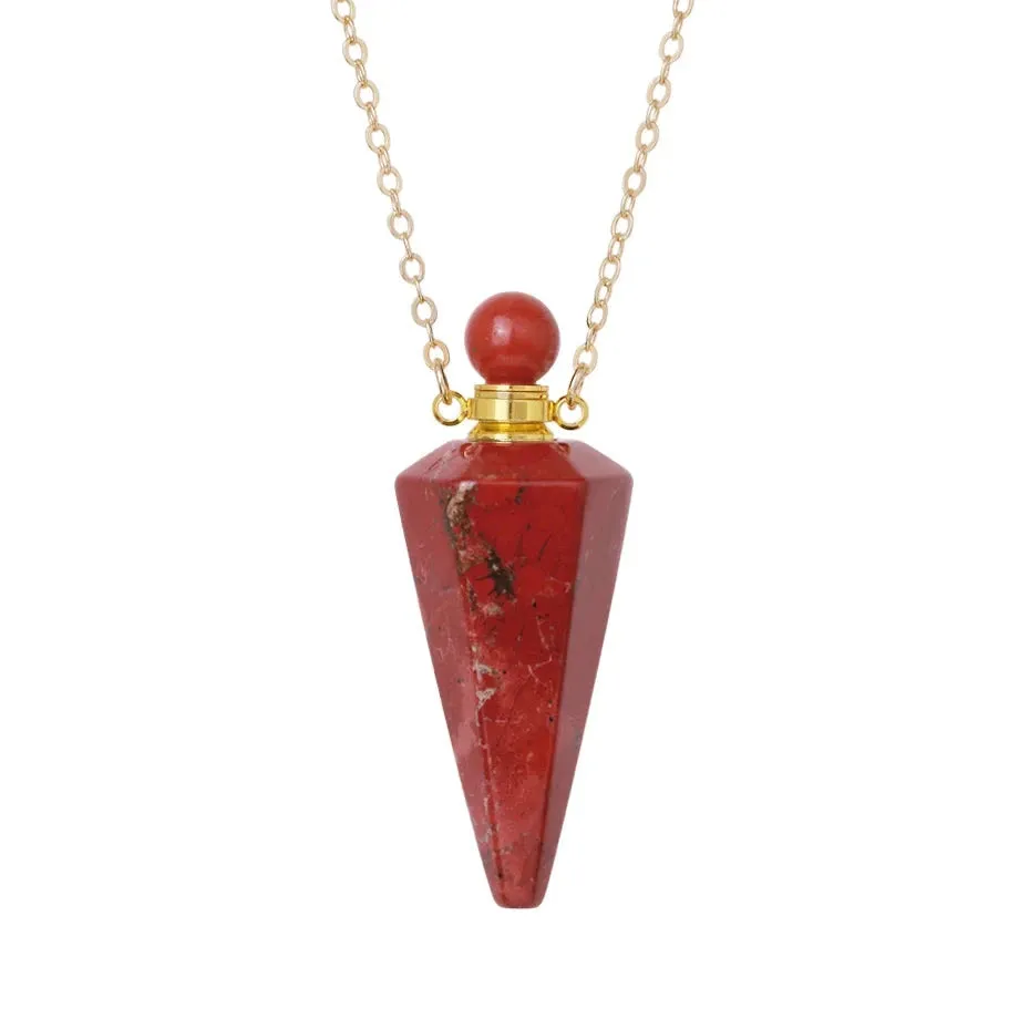 Natural Crystal Cone Pendulum Essentials Oil/ Perfume Bottle Necklace