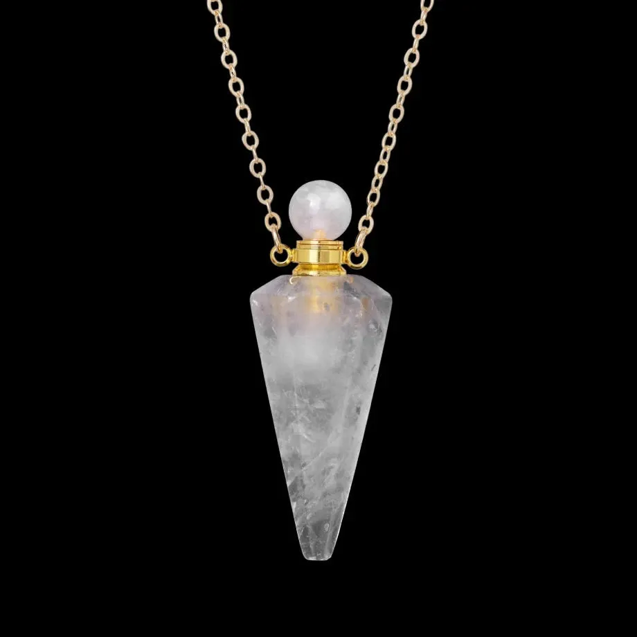 Natural Crystal Cone Pendulum Essentials Oil/ Perfume Bottle Necklace