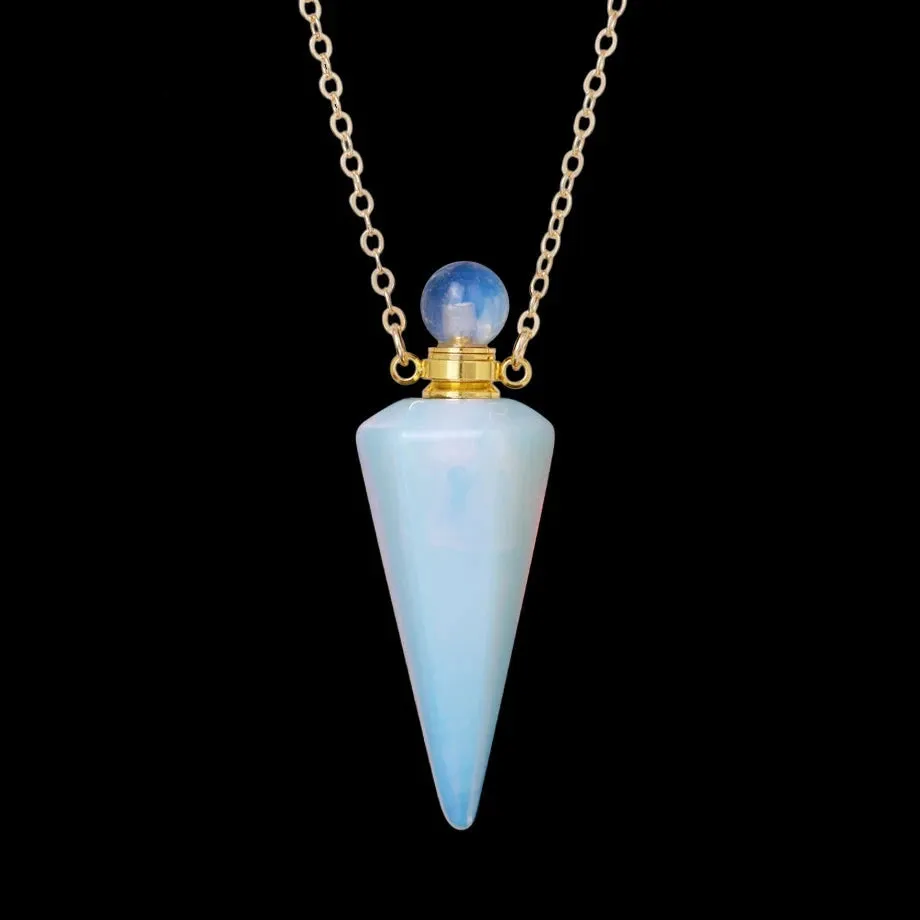 Natural Crystal Cone Pendulum Essentials Oil/ Perfume Bottle Necklace