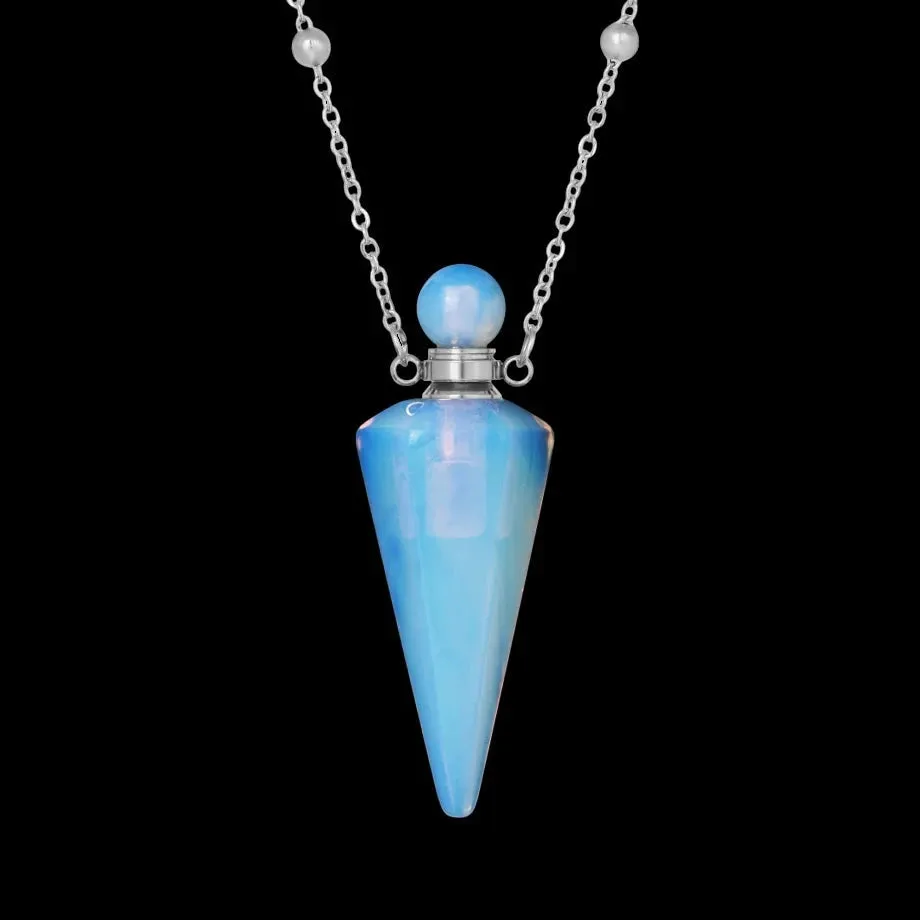 Natural Crystal Cone Pendulum Essentials Oil/ Perfume Bottle Necklace