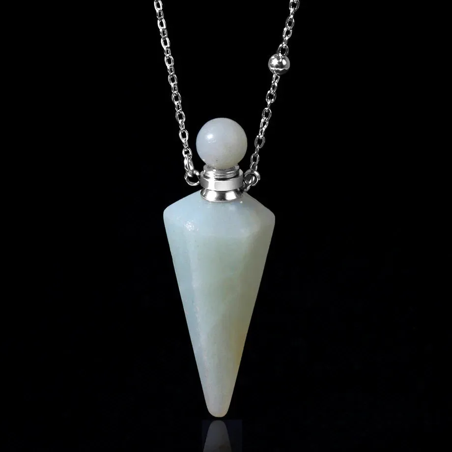 Natural Crystal Cone Pendulum Essentials Oil/ Perfume Bottle Necklace