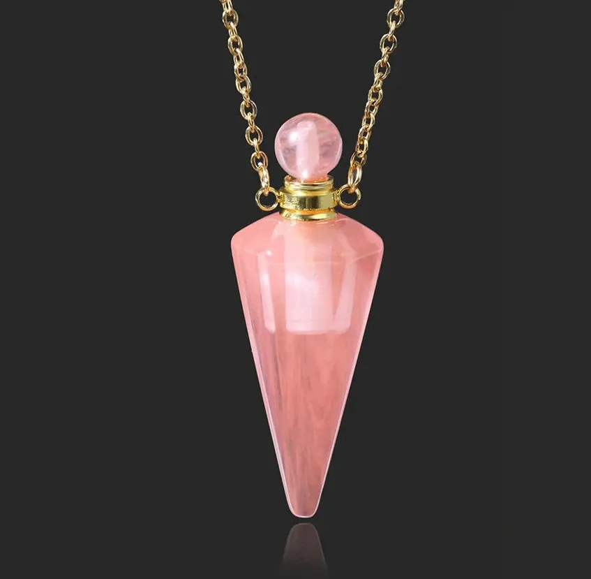 Natural Crystal Cone Pendulum Essentials Oil/ Perfume Bottle Necklace