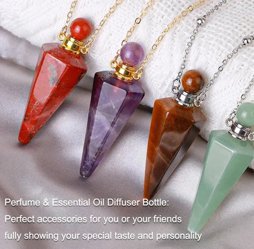 Natural Crystal Cone Pendulum Essentials Oil/ Perfume Bottle Necklace