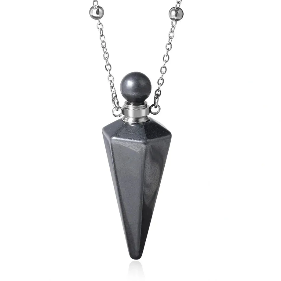 Natural Crystal Cone Pendulum Essentials Oil/ Perfume Bottle Necklace
