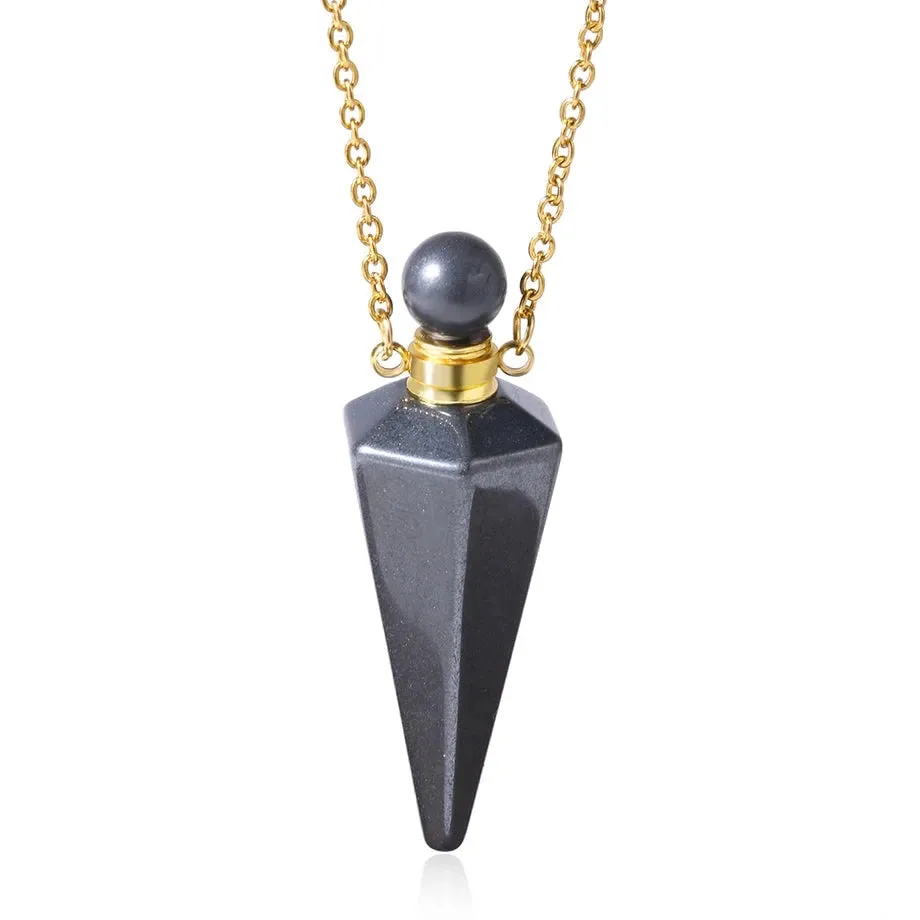 Natural Crystal Cone Pendulum Essentials Oil/ Perfume Bottle Necklace
