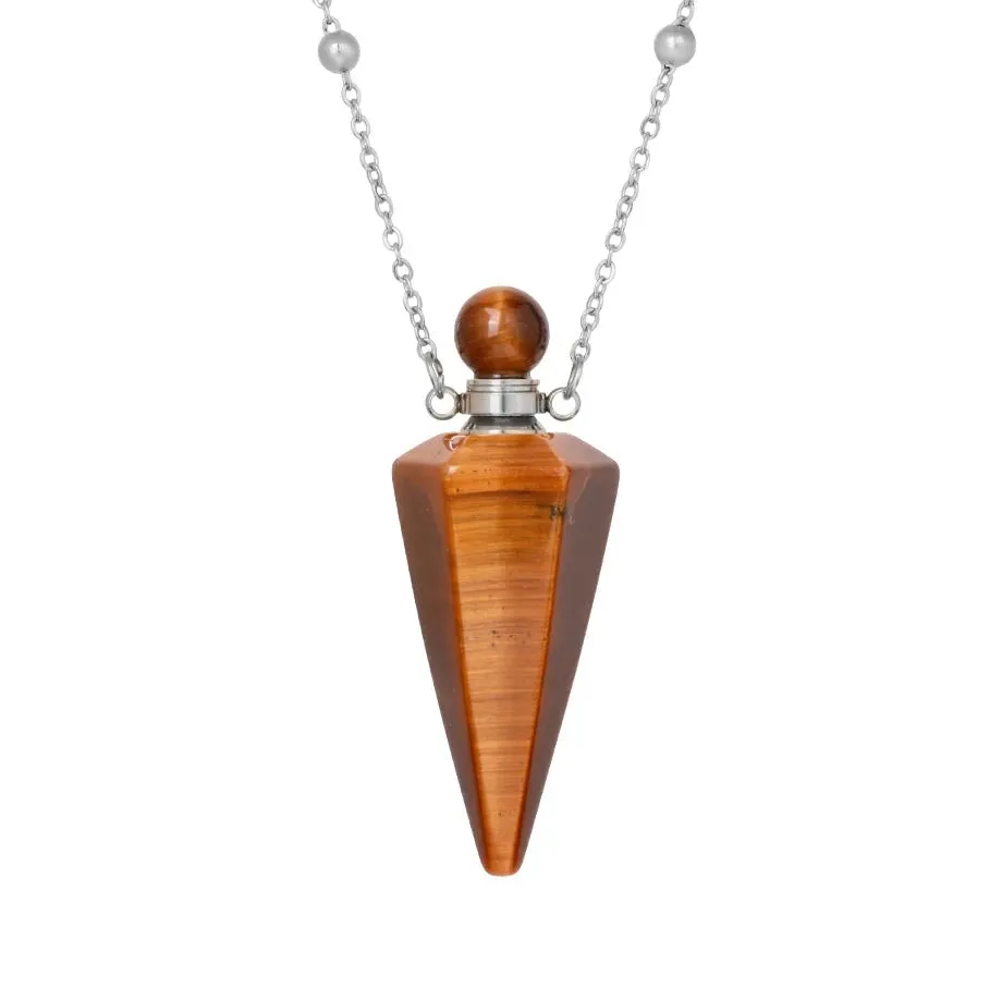 Natural Crystal Cone Pendulum Essentials Oil/ Perfume Bottle Necklace