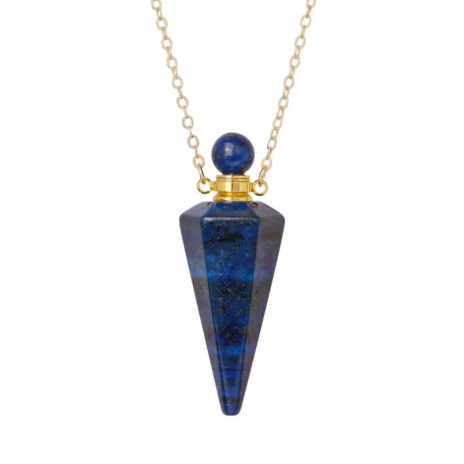 Natural Crystal Cone Pendulum Essentials Oil/ Perfume Bottle Necklace