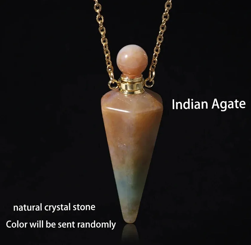 Natural Crystal Cone Pendulum Essentials Oil/ Perfume Bottle Necklace