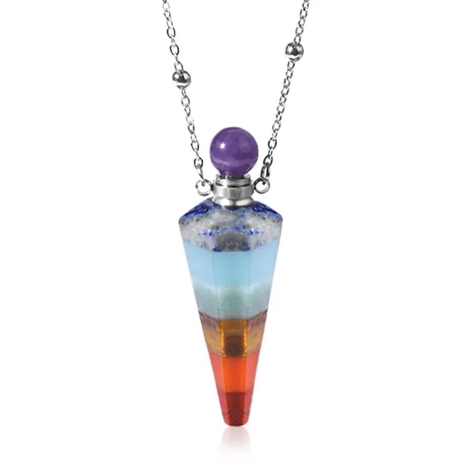 Natural Crystal Cone Pendulum Essentials Oil/ Perfume Bottle Necklace