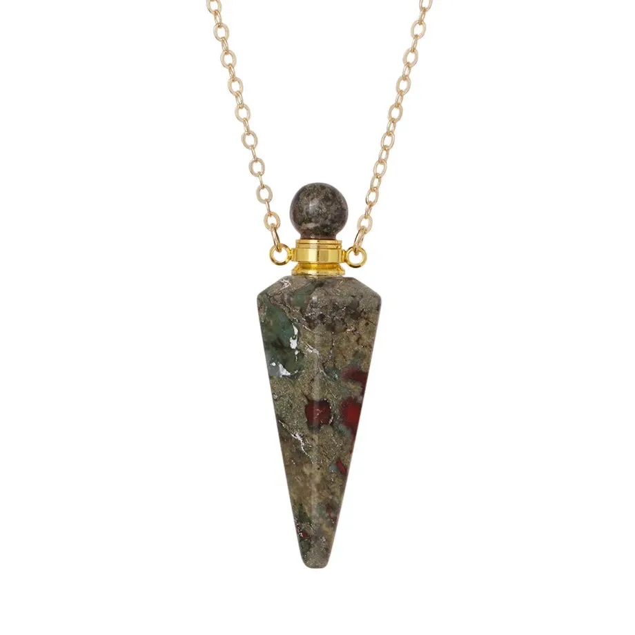 Natural Crystal Cone Pendulum Essentials Oil/ Perfume Bottle Necklace