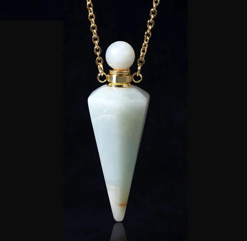 Natural Crystal Cone Pendulum Essentials Oil/ Perfume Bottle Necklace
