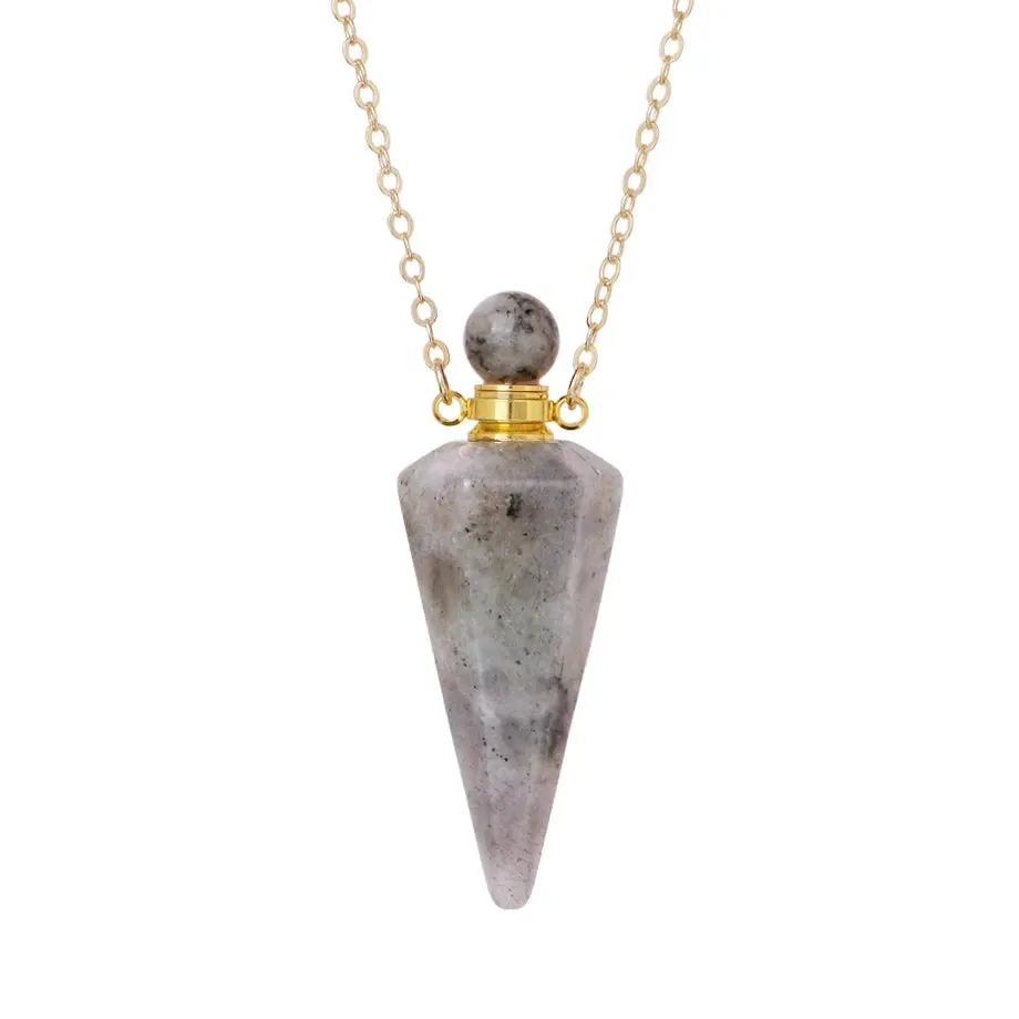Natural Crystal Cone Pendulum Essentials Oil/ Perfume Bottle Necklace