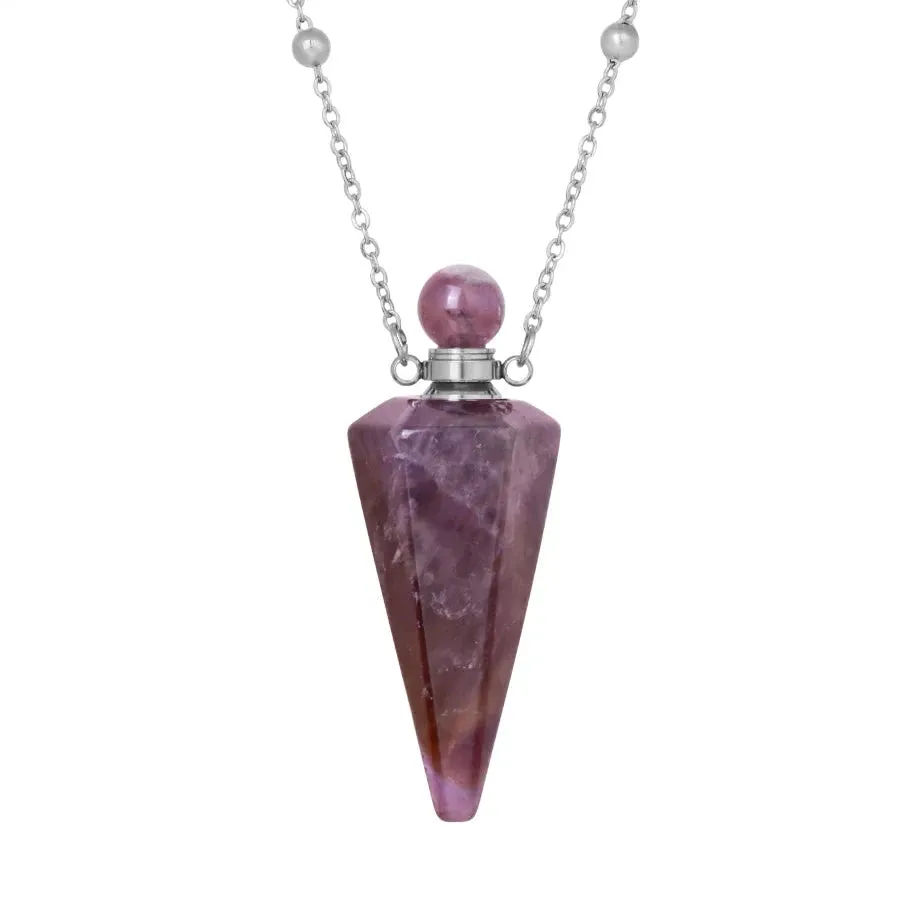 Natural Crystal Cone Pendulum Essentials Oil/ Perfume Bottle Necklace
