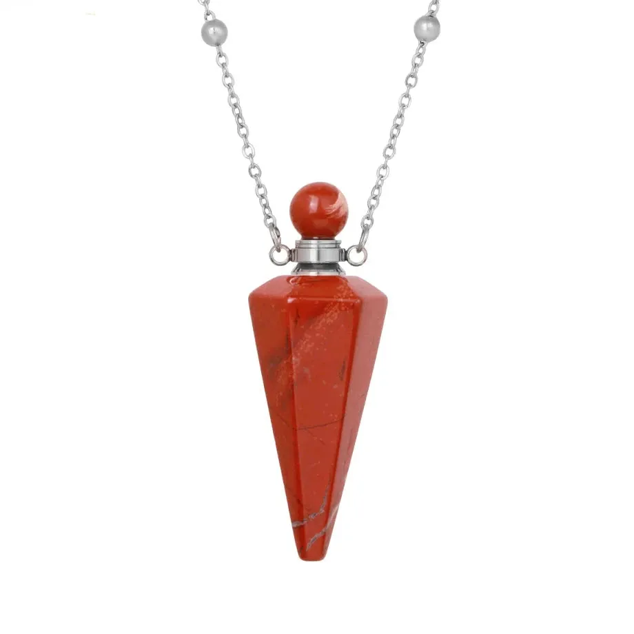 Natural Crystal Cone Pendulum Essentials Oil/ Perfume Bottle Necklace