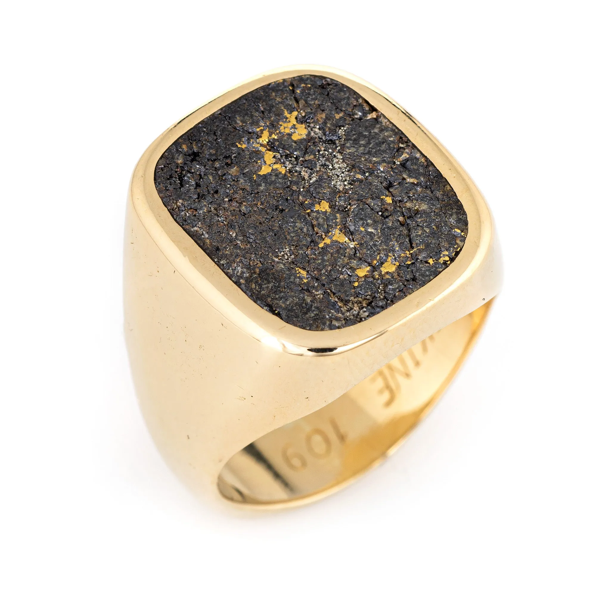 Natural Gold in Ironstone Ring Heavy 21.4g Vintage 18k Men's Signet 7.5 Jewelry