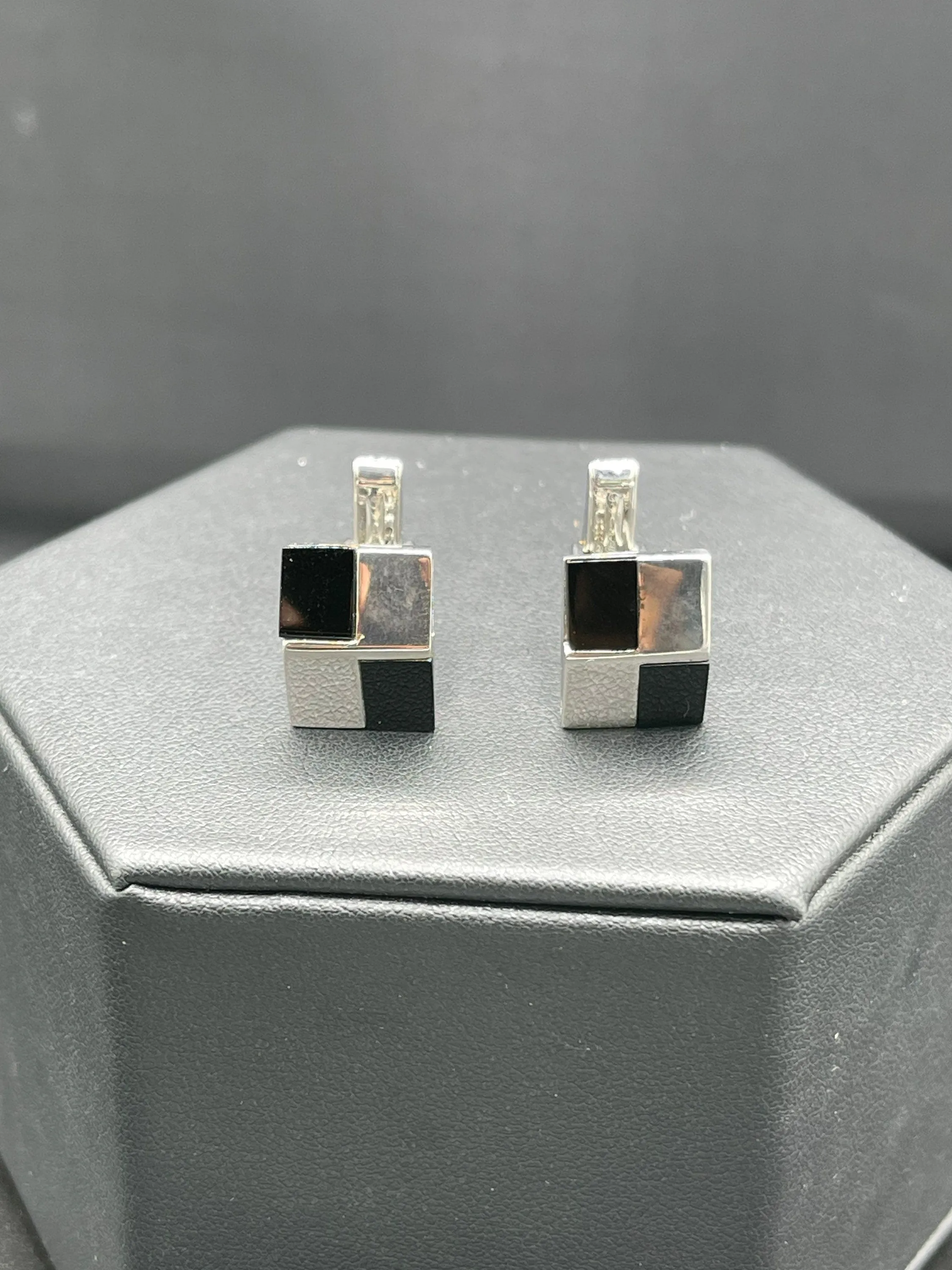Natural Onyx Sterling Silver Square Cufflinks