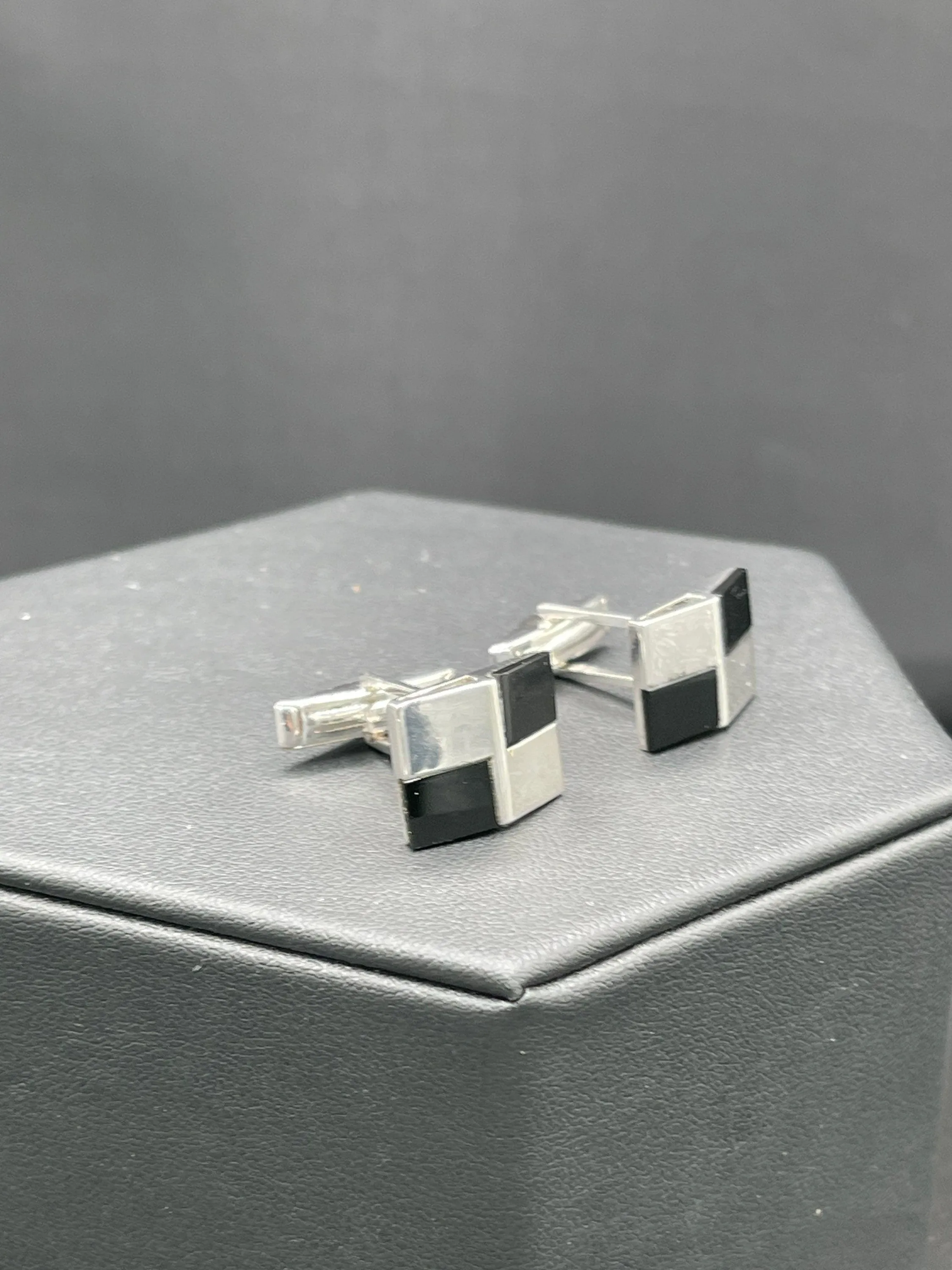 Natural Onyx Sterling Silver Square Cufflinks