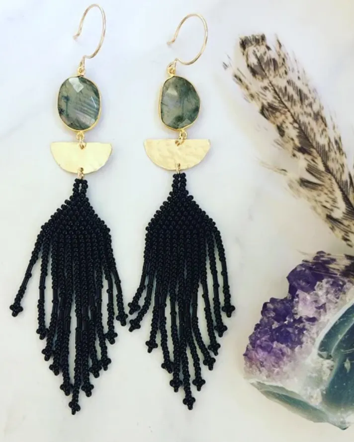 NAV Black Beaded Earrings   more