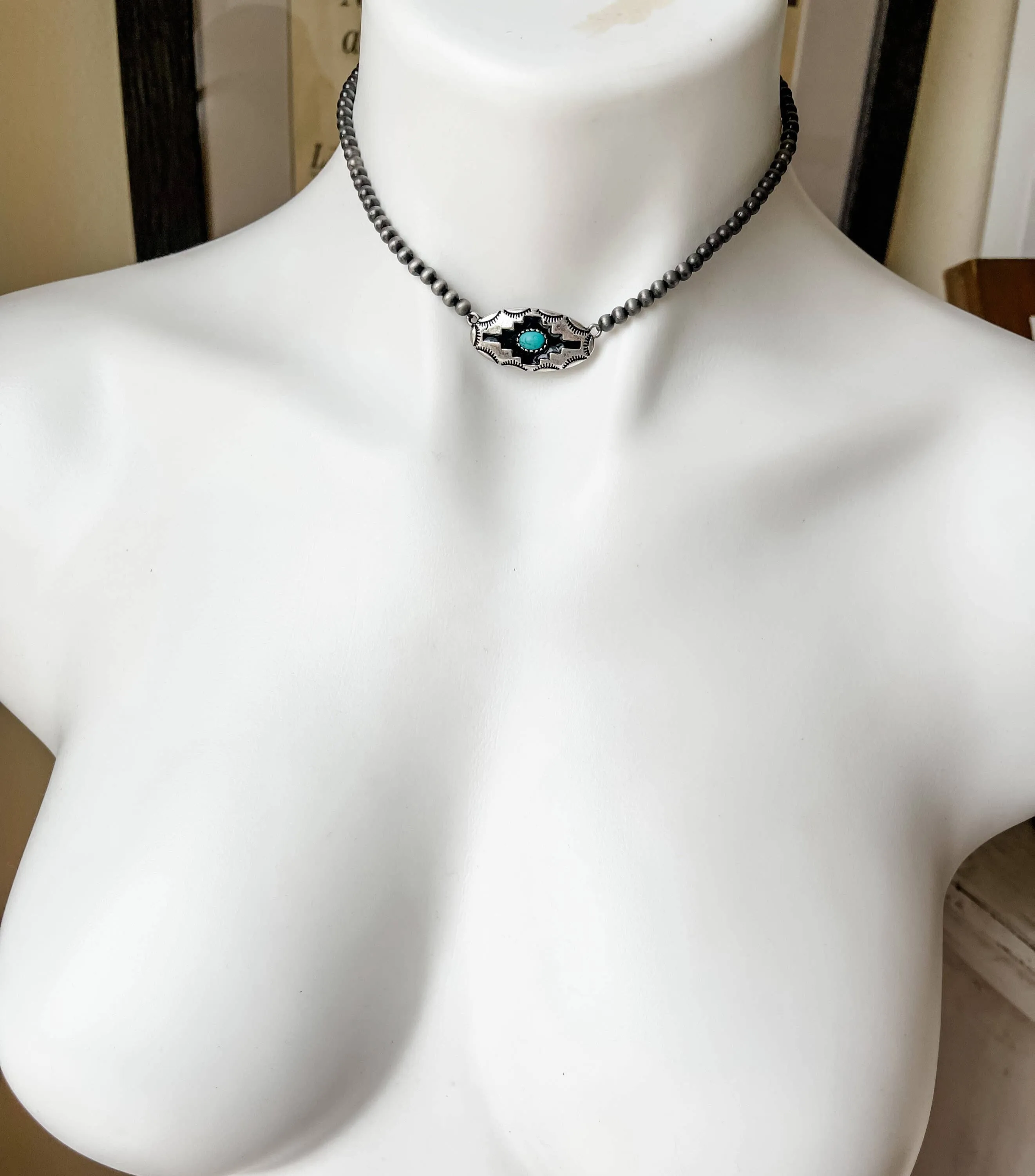Navajo Bead Choker Western Pendant Necklace