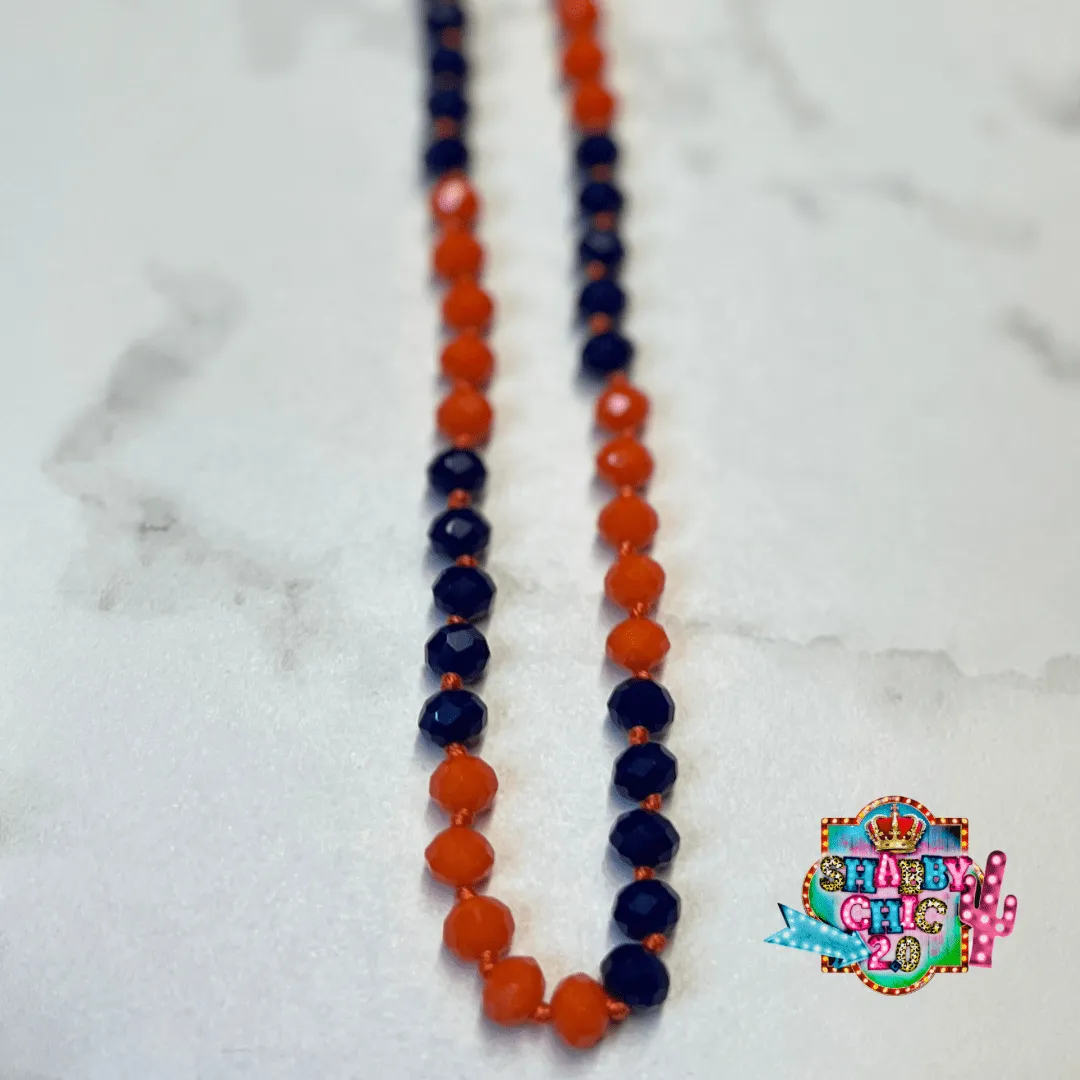 Navy and Orange 60 inch Crystal Necklace