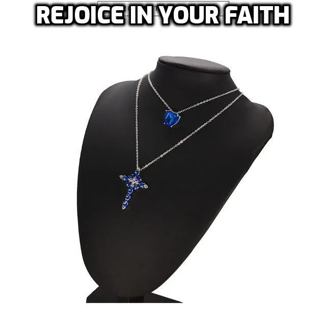 New Blue Crystal Heart Cross Pendant