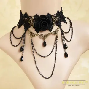 New Collares Sexy Gothic Chokers Crystal Black  Rose Lace Neck Choker Necklace Vintage Victorian Women Choker Steampunk Jewelry